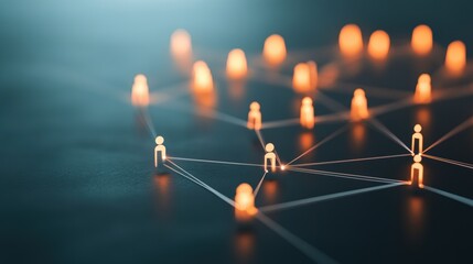 Wall Mural - a group of people connected by glowing lines, representing the communication network that unites the