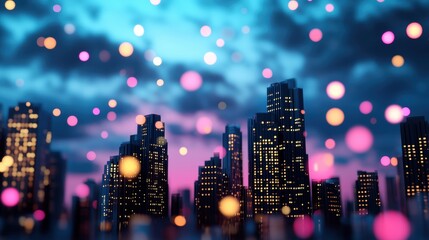 Wall Mural - a futuristic cityscape with buildings composed of glowing web pages, representing the immersive natu