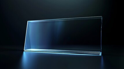 Poster - transparent 3d glass block illuminated by soft blue lights, creating a minimalistic and futuristic d