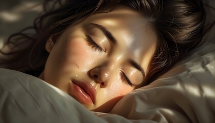 Sticker - Serene slumber illuminated by flowing veins of light beneath the skin, radiating a tranquil aura