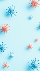 Poster - Floating virus particles in pastel colors on a light blue background. 3D representation of viral outbreak and healthcare
