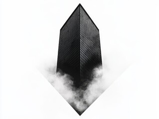 Craft a striking, minimalist silhouette of a looming skyscraper from a worms-eye view in sharp, dark digital art