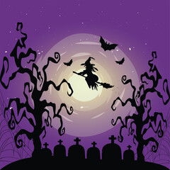 Aufkleber - Halloween Night And Haunted Cemetery Background Vector Design.