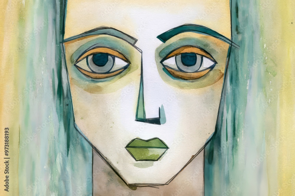 Abstract woman portrait. Watercolor painting of a woman's face with ...