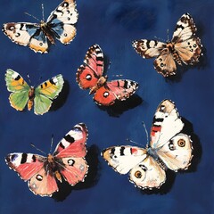 Sticker - Colorful Butterfly Illustration on Blue Background