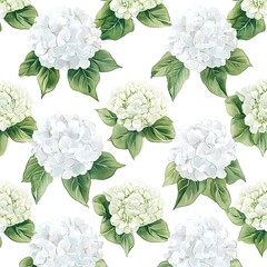 White Hydrangea Flowers Seamless Pattern