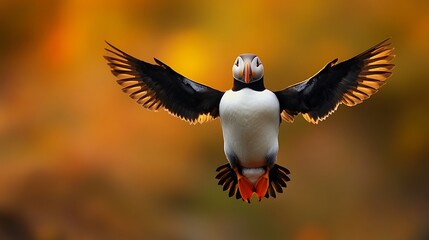 Sticker - Puffin In Flight, Wings Spread Wide