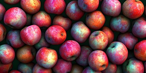 Closeup of a cluster of red and green apples