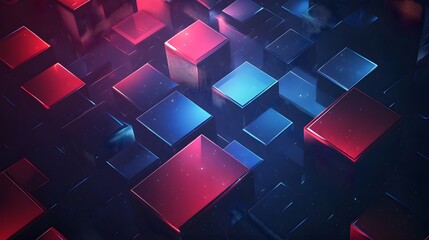 Wall Mural - Abstract Blue and Red Cubes Background