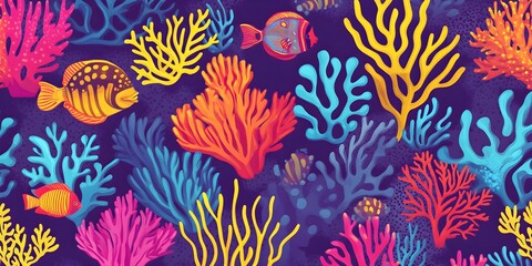 Wall Mural - Colorful Coral Reef with Fish