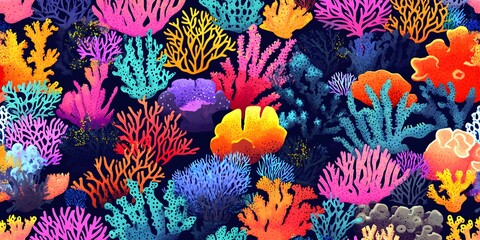 Wall Mural - Seamless Colorful Coral Reef Pattern