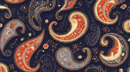 Wall Mural - Golden Paisley Pattern on Dark Blue Background