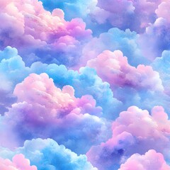 Wall Mural - Pastel Watercolor Clouds Seamless Pattern