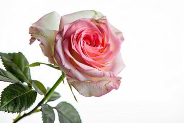 Poster - A single pink rose surrounded by green leaves in a decorative vase