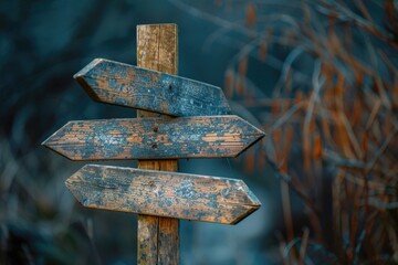 Poster - A wooden sign with multiple pointers indicating various paths and routes