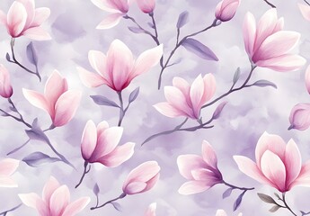 Sticker - Pink Magnolia Watercolor Floral Pattern