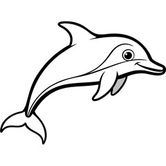 Poster - dolphin vector line art black and white background