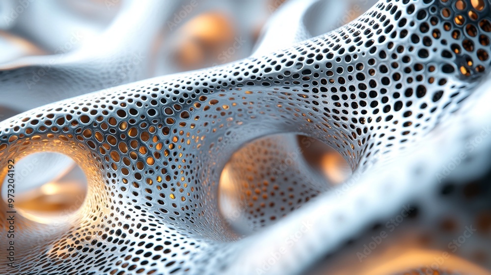 An intricate pattern of interlocking 3D shapes with holographic ...