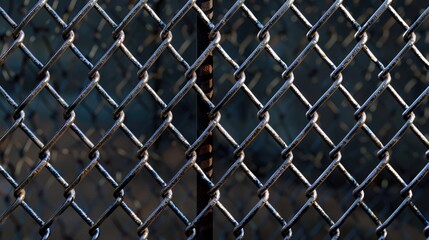Poster - A close-up view of a chain link fence with metal mesh and wire