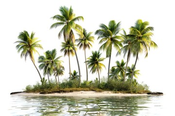 Poster - A cluster of palm trees sits atop a small island in a serene environment, great for travel or tropical-themed designs