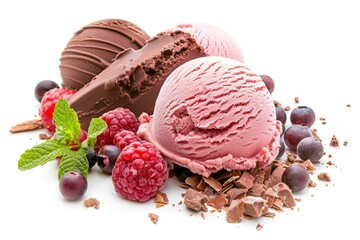 Poster - A sweet treat with two scoops of ice cream topped with fresh mixed berries, perfect for a hot summer day or as a tasty snack