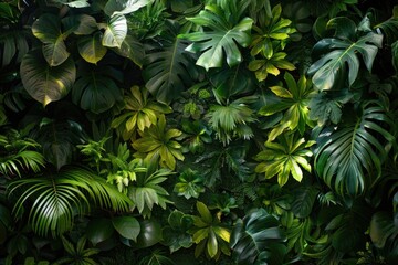 Poster - Close-up shot of lush green plants growing on a brick wall