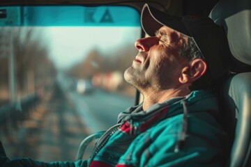 Sticker - A person sitting in a car looking out the window, possibly contemplating or daydreaming