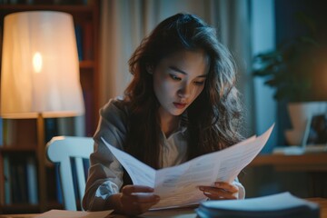 Poster - A person sitting at a table reading a document, possibly important or confidential information