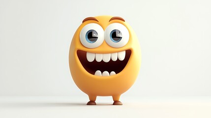 A 3D cartoon character with big eyes and a wide smile, standing in a neutral pose against a plain white background