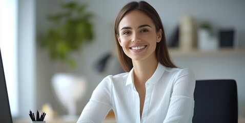 Wall Mural - Smiling Businesswoman at Desk in Office