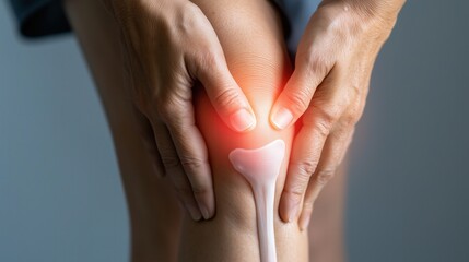 Close-up on joint pain: hands holding a painful knee for health and wellness concepts