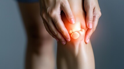 Relief for knee pain: hands massaging inflamed joint for pain management and recovery