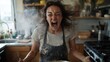 © Business Image - Frustrated woman in kitchen with messy baking fail for humor or stress concepts