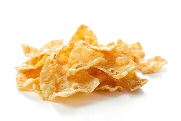 Poster - A stack of crunchy corn chips on a clean white background, perfect for food photography or illustrations