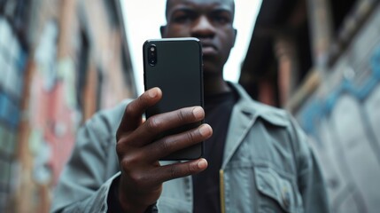 Poster - A person holding a smartphone, suitable for tech-related or daily life scenes