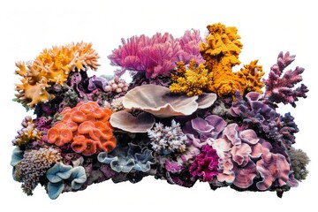 Poster - A collection of vibrant coral species arranged on a clean white background, ideal for use in designs highlighting marine life or decorative purposes