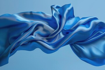 Poster - A high-quality close-up photo of blue silk fabric texture