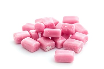 Poster - A pile of pink candy cubes on a white surface