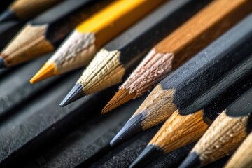Poster - A pile of pencils stacked on top of each other, perfect for illustrating a creative workspace or a art supply theme