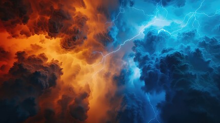 Poster - A picture of a cloudy sky with lightning, suitable for use in weather forecasts or nature photography