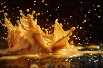 Canvas Print - A close-up shot of a splash of liquid on a dark, glossy surface