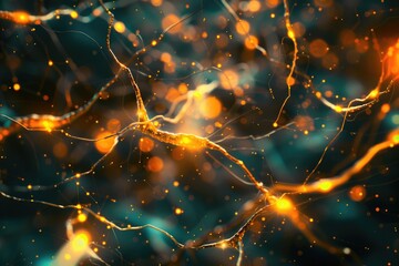 Poster - A detailed shot of yellow neurons, ideal for science and medical-related projects or illustrations