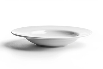 Poster - A simple white bowl placed on a white table, ideal for use in still life photography, food styling, or as a minimalist prop