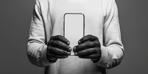 Canvas Print - A person holds a cell phone in their hand, showing the screen