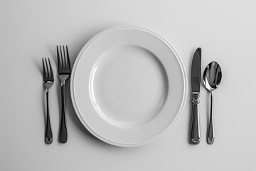 Poster - A simple table setting with a white plate, fork, and knife