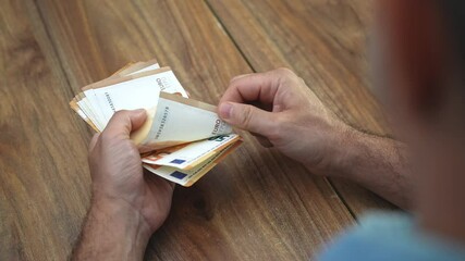 Poster - Manager tallies euro banknotes from sales transactions implementing retail strategies and customer engagement initiatives to drive profitability in European retail sector
