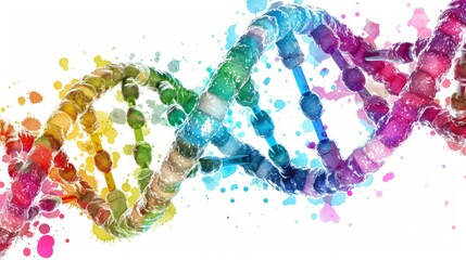 Vividly Colored DNA Double Helix on White Background Illustrating Genetic Complexity and Biological Research