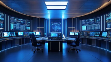 Poster - Smart industry control room with real time data monitoring systems.