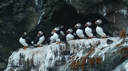 Poster - Puffin Colony on a Rocky Cliff