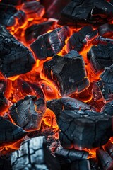 Poster - A close-up shot of wood burning, flames and smoke